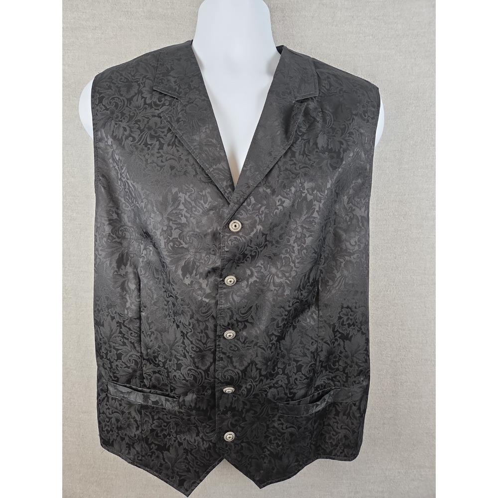 Wah Maker Frontier XL True West Black 100% Silk Western Vest USA Vintage Retro